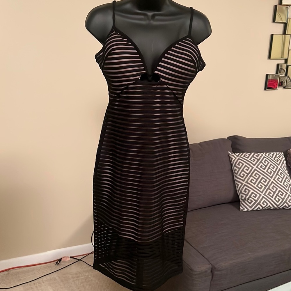 Black and Nude Form Fitting Cocktail Dress